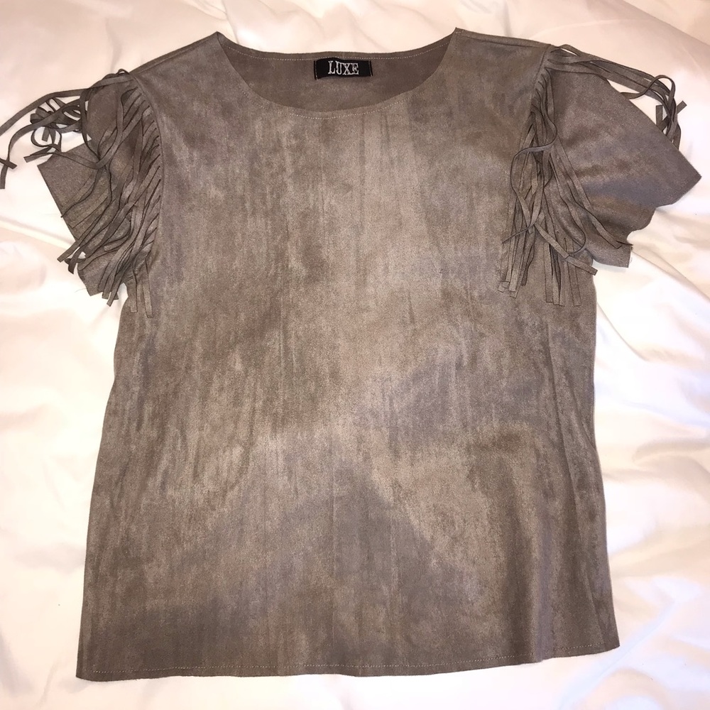 Taupe suede top with fringe